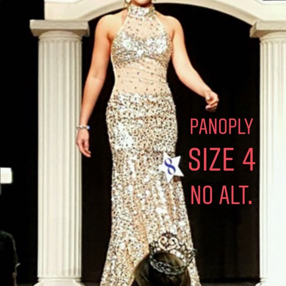 Panoply gold sequin long formal gown